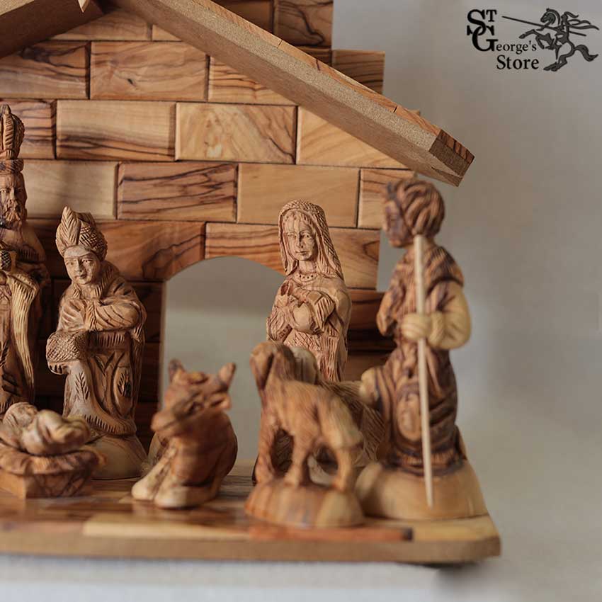 Detailed Olive Wood Nativity Set With Pieces Medium Large Sizes